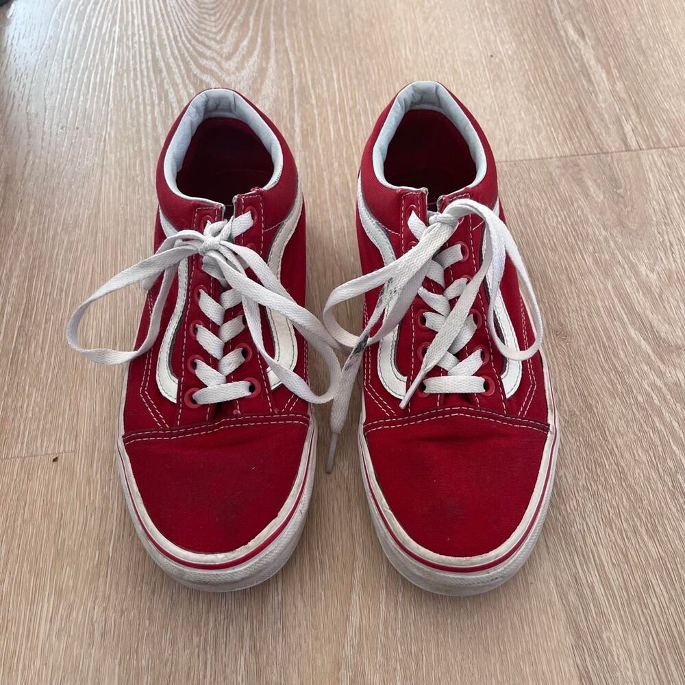 Vans Old Skool Racing Red White Canvas Low Top Sneakers Unisex Size 6.5 Women